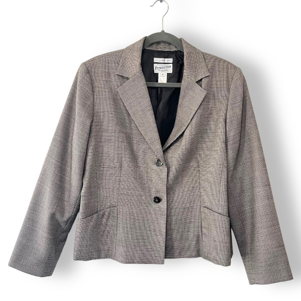 Vintage Pendleton Charcoal Gray Stretch Virgin Wool Two Button Twee-Style Blazer